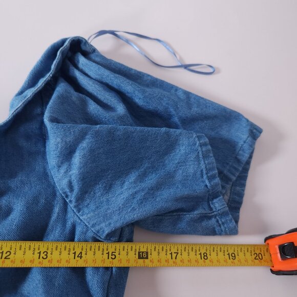 Old Navy Womens Denim Jumpsuit M Petite Blue Puff Sleeve Farmcore Cottagecore - Picture 4 of 13